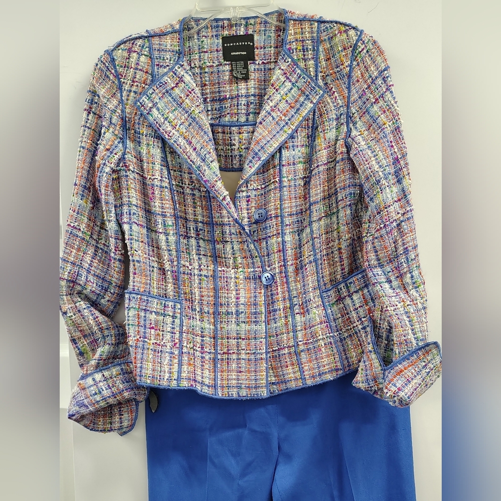 3 Pc Women's Tailored Tweed Pant Suit: Blazer & Shell Top- Multicolor VTG